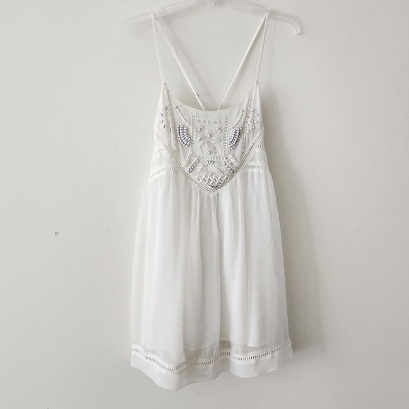 Lovers + Friends Sammi Beaded Embellished Babydoll Mini Dress Ivory White Small - Picture 5 of 9